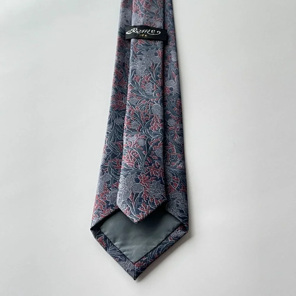 Vintage‎ Rome Silk Men's Necktie Floral Print Blue Gray Red Neckwear